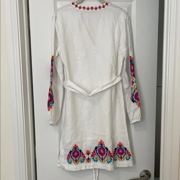 EUC! Boden White Linen Dress with Colorful Embroidery, Size 4R - Picture 6 of 6
